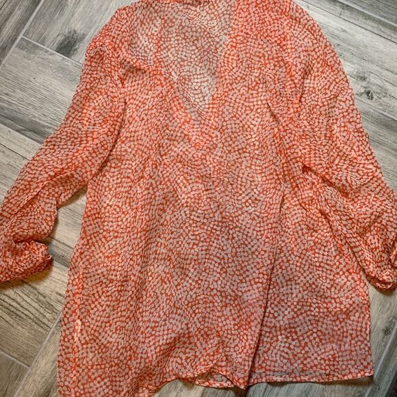 Joie Women's Orange V-Neck Chiffon 3/4 Sleeve Blouse Size Medium - Picture 3 of 5